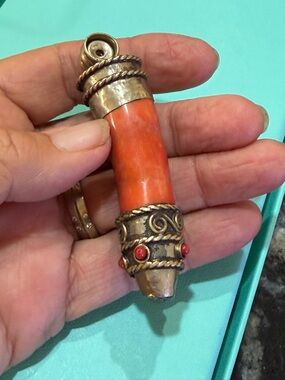 Red Coral Pendant Necklace with Tibetan Silver Accents